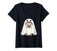 Women's Hedgehog Dressed As A Ghost Halloween V-Neck T-Shirt