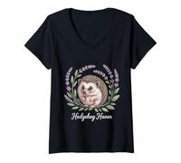 Womens Hedgehog Haven Lavender Wreath Woodland Charm V-Neck T-Shirt