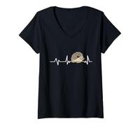 Womens Hedgehog Heartbeat EKG Pulse Line Accessories Hedgehogs V-Neck T-Shirt