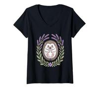 Womens Hedgehog Lavender Wreath Cottagecore Pastel Nature V-Neck T-Shirt