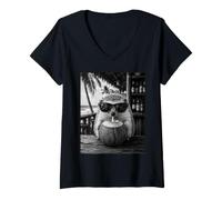 Women's Hedgehog with Sunglasses and Coconut Drink V-Neck T-Shirt