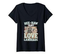 Womens HEE-Haw is My Love Language Funny Donkey V-Neck T-Shirt