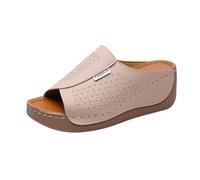 Women's Heel Mules with Open Toe Breathable Hollow Out & Adjustable Strap Casual Summer Sandals for Comfortable Walking Therapeutic Slippers for Women (Beige, 4)