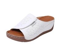 Women's Heel Mules with Open Toe Breathable Hollow Out & Adjustable Strap Casual Summer Sandals for Comfortable Walking Therapeutic Slippers for Women (White, 7.5)