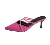 Women's Heel Sandals with Lace Toe Velvet Upper Material Rhinestone Embellishments Elegant Pumps Sole Non-Slip Sole Lightweight Stiletto Heel Party Shoes Casual Summer Sandals, Hot pink, 8.5 UK
