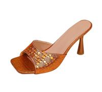 Women's Heel Shoes, Mules, High Heels, Large Sizes, Beach and Fashionable Sandals with Square Toe, Narrow Heel and Pointed Toe, Women's Shoes, Slim Stiletto Heels, orange, 8 UK