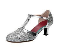 Women's Heeled Latin Dance Sandals Ballroom Tango Party Sequin Shoes #D