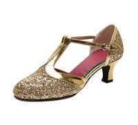 Women's Heeled Latin Dance Sandals Ballroom Tango Party Sequin Shoes #D