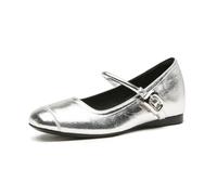 Women's Heeled Mary Jane Shoes Comfortable Flat Shallow Gentle Dress Shoes Elegant Slip on Cushioned Cheongsam Dinner Wedding Ballet Pumps Silver 3.5