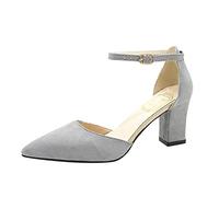 Womens Heels Ankle Strap Court Shoes Block High Heel Chunky Dress Sandals Closed Toe Heels Wedding Party Pumps Slip On Low Heel Party Courts Pump Size 7 1#Grey