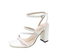 Women's Heels Chunky Block Strappy Square Open Toe Ankle Buckle Heeled Sandals Wedding Party Dress Shoes