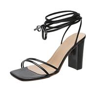 Women's Heels Chunky Block Strappy Square Open Toe Ankle Buckle Heeled Sandals Wedding Party Dress Shoes