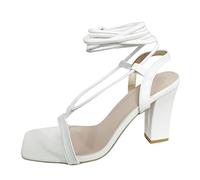 Women's Heels Chunky Block Strappy Square Open Toe Ankle Buckle Heeled Sandals Wedding Party Dress Shoes