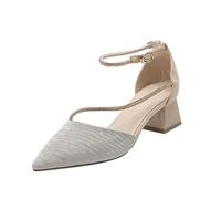 Womens Heels Closed Toe Heels Court Shoes Pointed Toe Wedding Party Pumps Slip On Low Heel Party Courts Pump Block High Heel Chunky Dress Sandals Size 3#_Beige 6