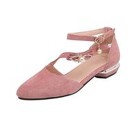 Womens Heels Closed Toe Heels Court Shoes Pointed Toe Wedding Party Pumps Slip On Low Heel Party Courts Pump Block High Heel Chunky Dress Sandals Size 2#_Pink 7