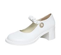 Women's Heels Closed Toe Heels Slip On Low Heel Party Courts Pump Block High Heel Chunky Dress Sandals Court Shoes Wedding Party Pumps Size 6.5 1#White