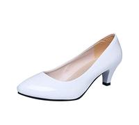 Women's Heels Low Platform Pumps 1.6 in Kitten Pump Shoes Closed Round Toe Office Wedding Dress Shoes for Women Comfortable Casual Chunky Sandals White