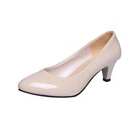 Women's Heels Low Platform Pumps 1.6 in Kitten Pump Shoes Closed Round Toe Office Wedding Dress Shoes for Women Comfortable Casual Chunky Sandals Beige
