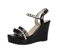 Women's Height-Raising Wedge Sandals, Thick Soles, Slip-On Sandals with Adjustable Buckle, Non-Slip Toe Separator with Rhinestone Beads, Elegant Summer Sandals with Slanted Heel, Outdoor Sandals