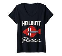 Womens Heilbutt Flüsterer Norwegian Flag Design V-Neck T-Shirt
