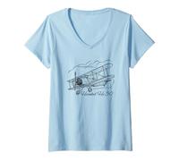Women's Heinkel He 50 WW2 German Dive Bomber Flying Clouds V-Neck T-Shirt