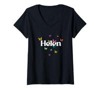Womens HELEN - Adorable girl name with colorful Butterlies V-Neck T-Shirt