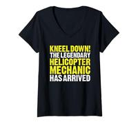 Women's Helicopter Mechanic Kneel Down V-Neck T-Shirt