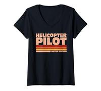 Women's Helicopter Pilot Retro Sunrise V-Neck T-Shirt