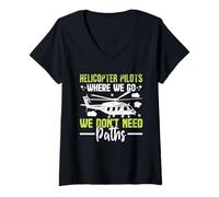 Womens Helicopter Pilots Where We Go We Don't Need Paths Helicopter V-Neck T-Shirt