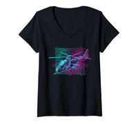 Women's Helicopter Vaporwave 80s Retrowave Cyberpunk Pilot Men Boys V-Neck T-Shirt