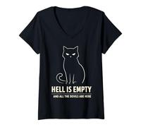 Women's Hell is Empty and All The Devils are Here Cat Lover V-Neck T-Shirt