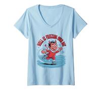 Womens Hell is Freezing Over Day Funny Winter Devil V-Neck T-Shirt