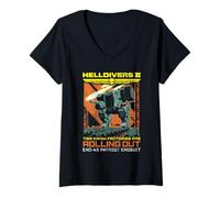 Women's Helldivers 2 Exo-45 Patriot Exosuit Vintage Ad Video Game V-Neck T-Shirt