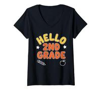 Women's Hello 2nd Grade Cute Back to School Second Grader V-Neck T-Shirt