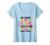 Womens Hello 3rd Grade So Long 2nd Fun Graduation Back to School V-Neck T-Shirt