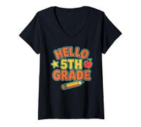 Women's Hello 5th Grade Cute Back to School Fifth Grader V-Neck T-Shirt