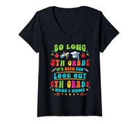 Womens Hello 6th Grade So Long 5th Fun Graduation Back to School V-Neck T-Shirt