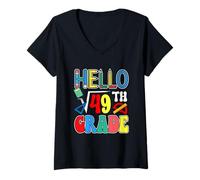 Womens Hello 7th Grade Math Formula Teachers Student Back To School V-Neck T-Shirt