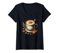 Womens Hello Autumn Themed Coffee Mug for Women Cozy Fall Vibes V-Neck T-Shirt