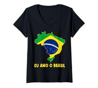 Womens Hello Brasilia I Love Brazil Map Flag Proud Bolivian Mom Dad V-Neck T-Shirt