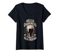 Women's Hello Darkness Beer Tee - Funny Drinking Quote V-Neck T-Shirt