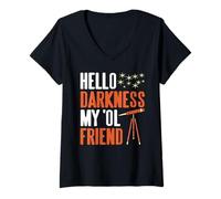 Womens Hello Darkness My Ol Friend Stargazer Humor V-Neck T-Shirt