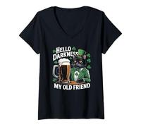Women's Hello Darkness My Old Friend Beer Drinker St Patricks Day V-Neck T-Shirt