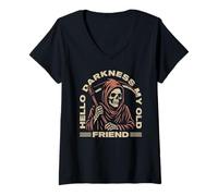 Womens Hello Darkness My Old Friend Grim Reaper The Angel Of Death V-Neck T-Shirt