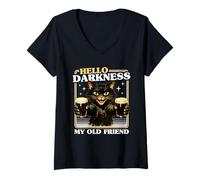 Women's Hello Darkness My Old Friend Vintage Irish Beer Black Cat V-Neck T-Shirt