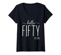 Womens Hello Fifty 50th Birthday 50 Year Old 1976 Women Turning 50 V-Neck T-Shirt