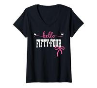 Womens Hello Fifty-Four Est 1971 Coquette Bow 54th Birthday Girl V-Neck T-Shirt