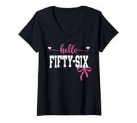 Womens Hello Fifty-six Est 1969 Coquette Bow 56th Birthday Girl V-Neck T-Shirt