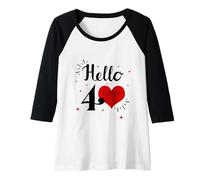 Womens Hello Forty - Cute 40th Birthday Celebration Design with Bow Raglan Baseball Tee