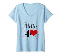 Women's Hello Forty - Cute 40th Birthday Celebration Design with Bow V-Neck T-Shirt